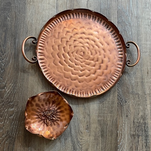 Gregorian Copper Hammered Serving Tray and Bowl Set vintage - Picture 1 of 8